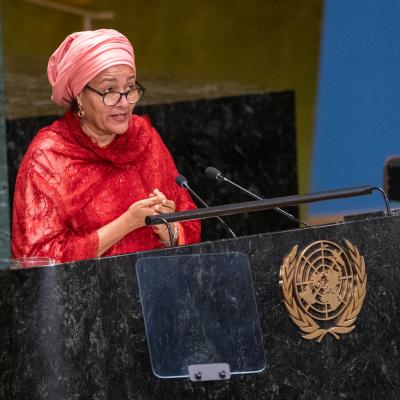 Deputy Secretary-General Amina J. Mohammed addresses the event “Her Land. Her Rights: Advancing Gender Equality and Land Restoration Goals” at the United Nations General Assembly Hall on 16 June 2023. UN Photo/Manuel Elías United Nations Deputy Secretary-General Amina J. Mohammed addresses the event “Her Land. Her Rights: Advancing Gender Equality and Land Restoration Goals” in the General Assembly Hall on June 2023. UN Photo/Manuel Elías.